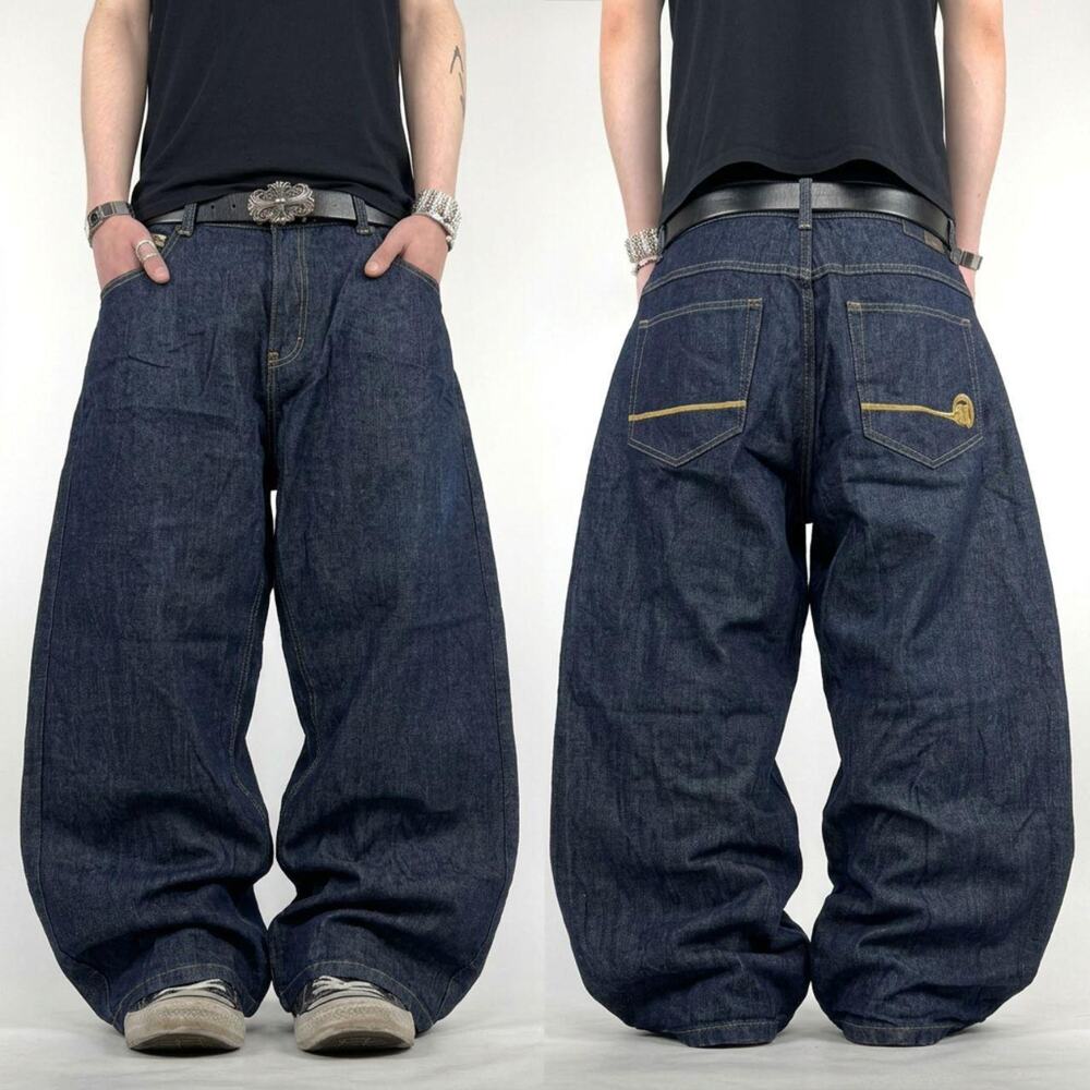 Vintage rare dark wash skater mecca embroidered baggy wide leg jeans